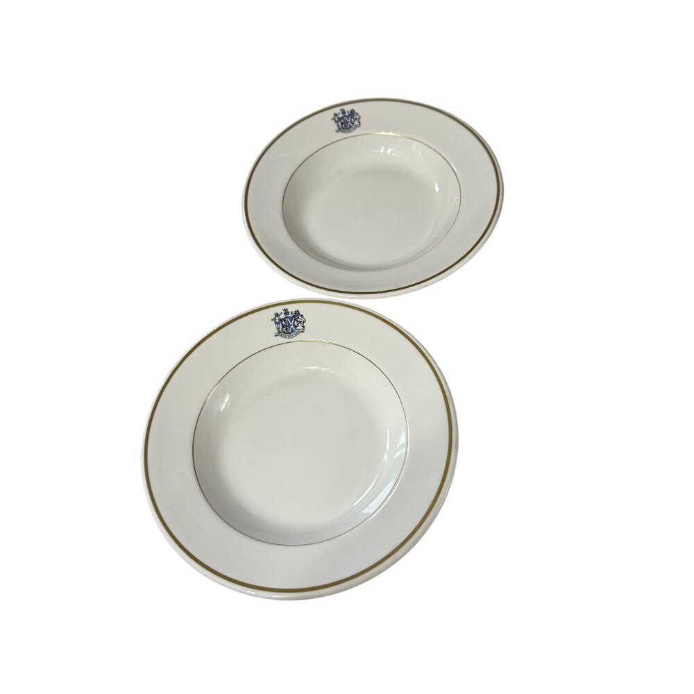 Vintage 2 Syracuse China 95-D Garden City Hotel Gold Rim 9” Soup Bowls